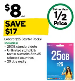 Woolworths Lebara 25GB Starter Pack offer