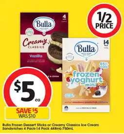 Coles Bulla Frozen Dessert Sticks or Creamy Classics Ice Cream offer