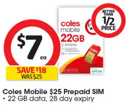 Coles Coles Mobile Prepaid Sim offer
