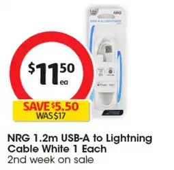 Coles NRG 1.2m USB-A to Lightning Cable White offer