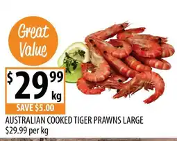 Supabarn Australian Cooked Tiger Prawns Large offer