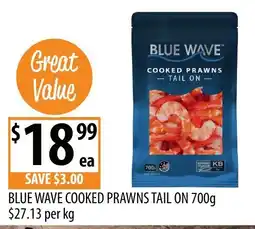 Supabarn Blue Wave Cooked Prawns Tail On offer