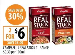 Supabarn Campbell's Real Stock 1L Range offer