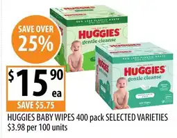 Supabarn Huggies baby wipes 400 pack selected varieties offer