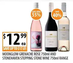 Supabarn Moonglow Grenache Rose 750ml and Stonehaven Stepping Stone Wine 750ml Range offer