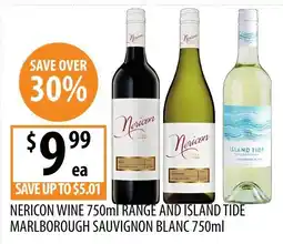Supabarn Nericon Wine 750ml Range and Island Tide offer