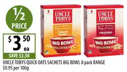 Supabarn Uncle Tobys Quick Oats Sachets Big Bowl offer