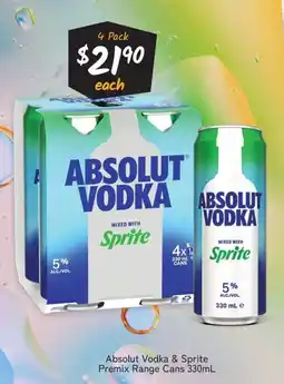 Cellarbrations Absolut vodka & sprite premix range cans offer