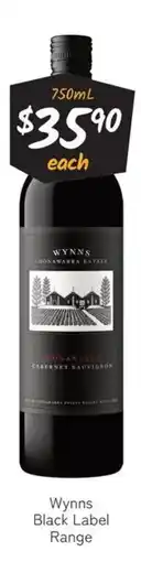 Cellarbrations Wynns black label range offer
