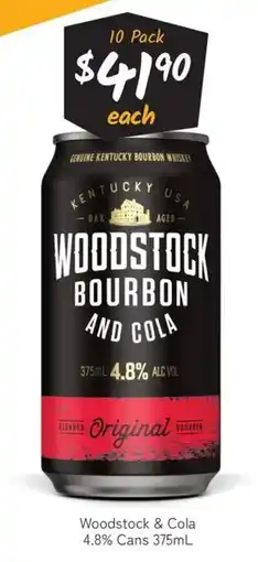 Cellarbrations Woodstock & cola 4.8% cans offer