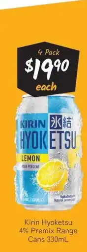 Cellarbrations Kirin hyoketsu 4% premix range cans offer