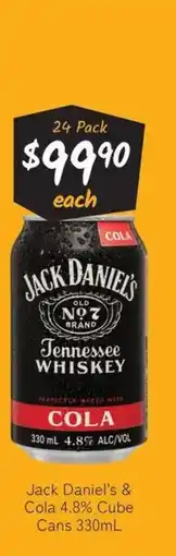 Cellarbrations Jack daniel's & cola 4.8% cube cans offer