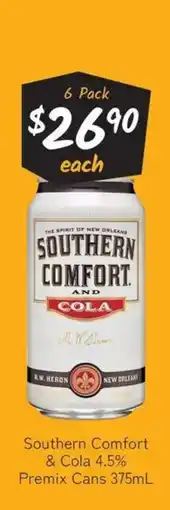 Cellarbrations Southern comfort & cola 4.5% premix cans offer
