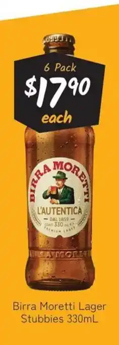 Cellarbrations Birra moretti lager stubbies offer