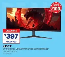 Officeworks Acer 34" ultrawide qhd 120hz curved gaming monitor offer