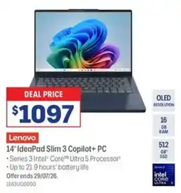 Officeworks Lenovo 14" ideapad slim 3 copilot+ pc offer
