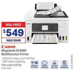 Officeworks Canon megatank gx4060 multifunction printer offer