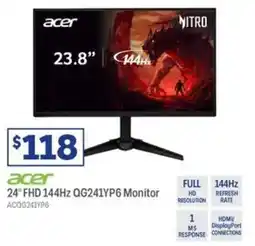 Officeworks Acer 24" fhd 144hz qg241yp6 monitor offer