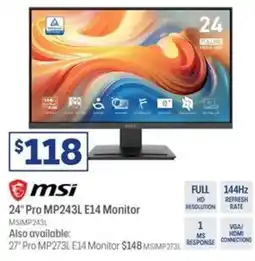 Officeworks Msi 24" pro mp243l e14 monitor offer