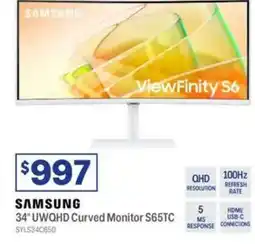 Officeworks Samsung 34" uwqhd curved monitor s65tc offer