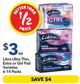 Ritchies Libra Ultra Thin, Extra or Girl Pad Varieties offer