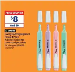 Officeworks Swing cool highlighters pastel 4 pack available in assorted colours offer
