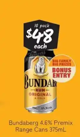 Cellarbrations Bundaberg 4.6% premix range cans offer