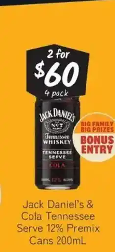 Cellarbrations Jack daniel's & cola tennessee serve 12% premix cans offer