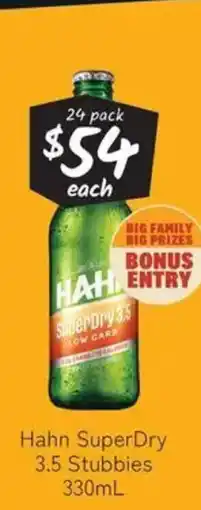 Cellarbrations Hahn superdry 3.5 stubbies offer