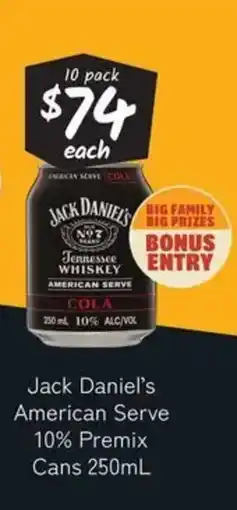 Cellarbrations Jack daniel's american serve 10% premix cans offer