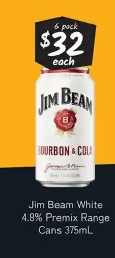 Cellarbrations Jim beam white 4.8% premix range cans offer