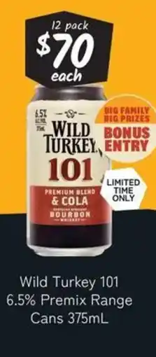 Cellarbrations Wild turkey 101 6.5% premix range cans offer