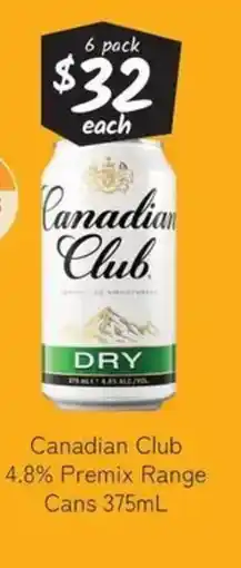 Cellarbrations Canadian club 4.8% premix range offer