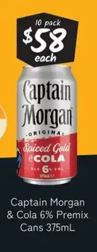 Cellarbrations Captain morgan & cola 6% premix cans offer