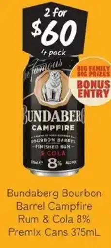 Cellarbrations Bundaberg bourbon barrel campfire rum & cola 8% premix cans offer
