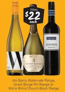 Cellarbrations Jim barry watervale range, grant burge nv range or wirra wirra church block range offer