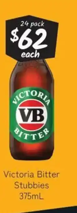 Cellarbrations Victoria bitter stubbies offer