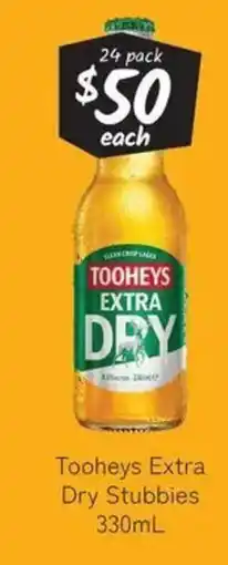 Cellarbrations Tooheys extra dry stubbies offer
