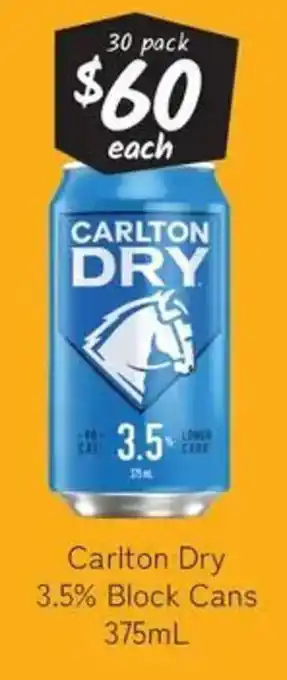 Cellarbrations Carlton dry 3.5% block cans offer