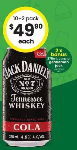 The Bottle O Jack daniels tennessee whiskey cola offer