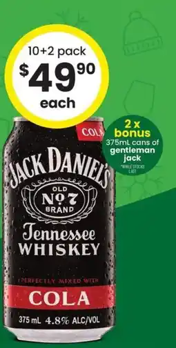 The Bottle O Jack daniel's tennessee whiskey cola offer