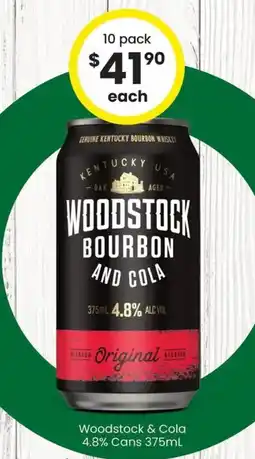 The Bottle O Woodstock & cola 4.8% cans offer