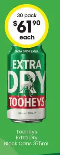 The Bottle O Tooheys extra dry block cans offer