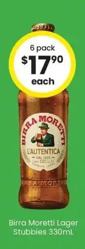 The Bottle O Birra moretti lager stubbies offer