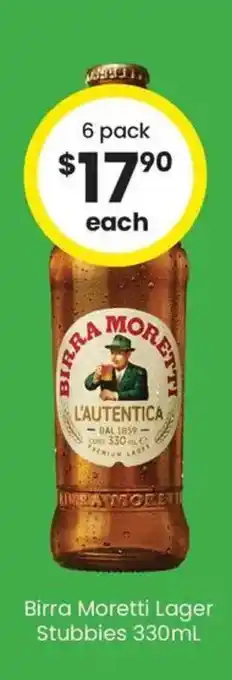 The Bottle O Birra moretti lager stubbies offer