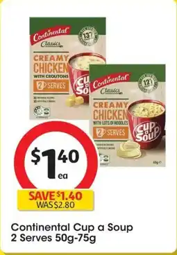 Coles Continental cup a soup creamy chicken with lots of noodles serves 2 offer