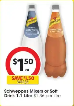 Coles Schweppes soda water bottle classic mixers offer
