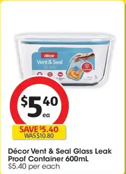Coles Décor vent & seal glass leak proof container offer