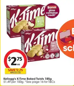 Coles Kellogg's k-time baked twists strawberry & yoghurt flavour filled snack bars offer