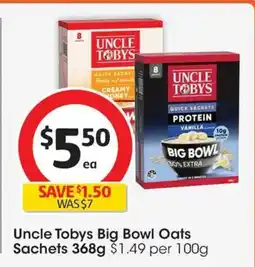 Coles Uncle tobys big bowl oats sachets offer